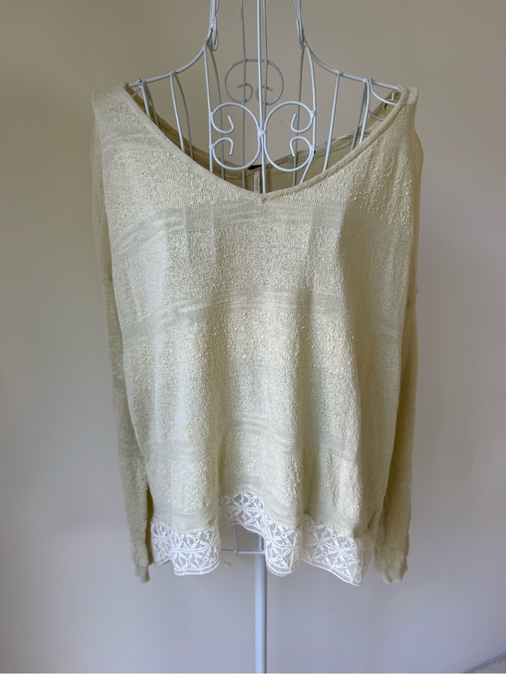 Free People Linen Blend Lace Back Sweater Cream Open Back Top S Boho